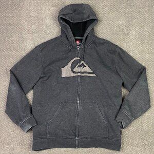 Quiksilver Hoodie Men's XL Fits like Large Gray Sherpa Lined Fleece Vintage Y2K